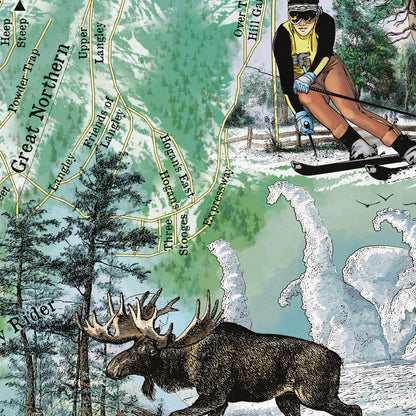 Great River Arts Big Mountain Ski Runs Historic Map Reproduction Artwork Wall Art Print Vintage