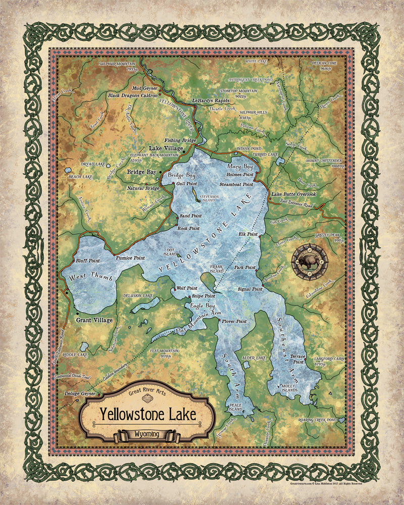 Yellowstone Lake Wyoming Antique Map Art Blanket Throw Polar/ Silky/ Sherpa Fleece Vintage Map Artwork Blanket For Bed Sofa Couch Winter Travel & Gift