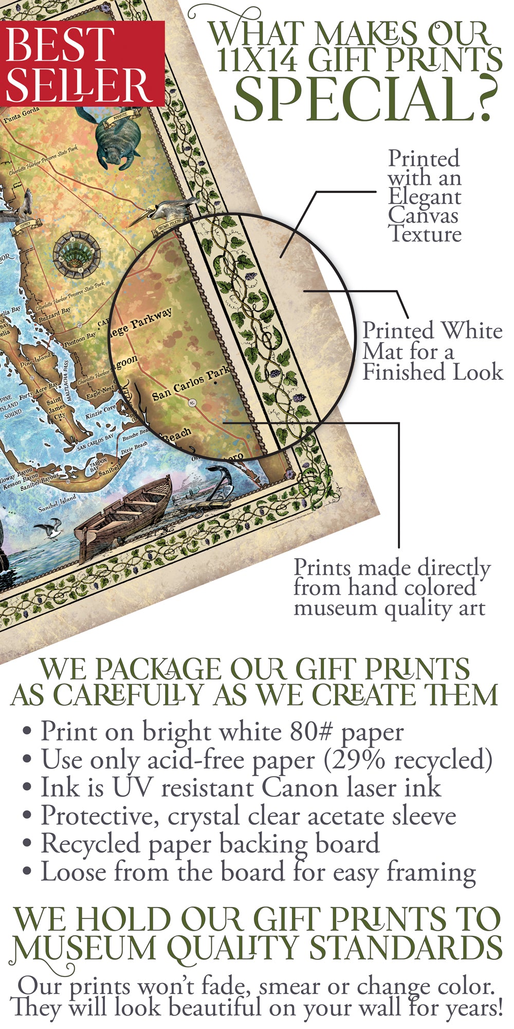 Charlotte Harbor Florida Historic Map Art Print Poster Artwork Vintage Style Abstract Wall-Unframed Home Decor & Best Gift