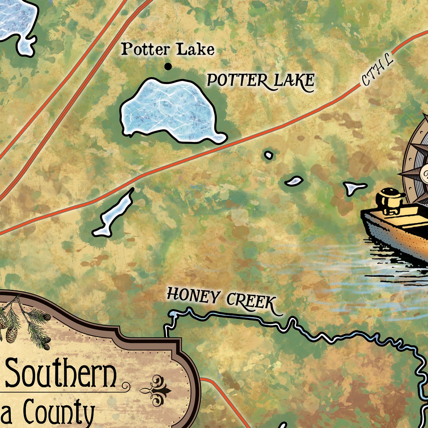 Great River Arts Lakes of Sw Waukesha County Historic Map Reproduction Artwork Wall Art Print Vintage