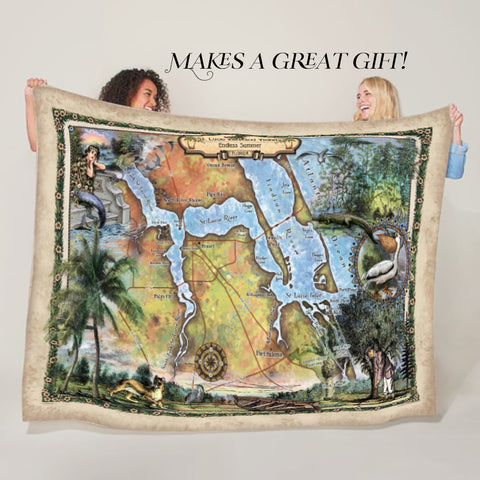 St Lucie Inlet Florida Map Art Blanket Throw Polar/ Silky/ Sherpa Fleece Warm Blanket for Winter Bed Couch Sofa Chair Dorm Gift & Travel