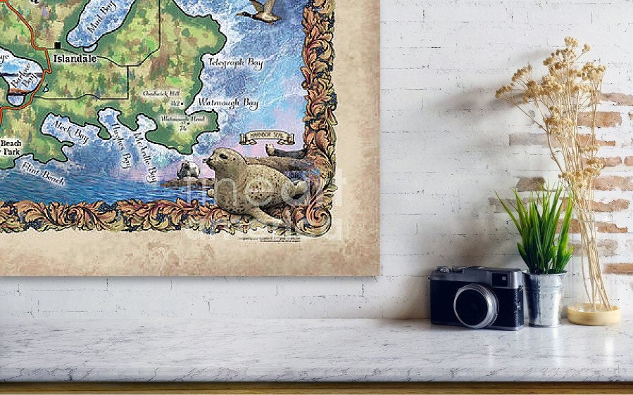 puget sound map, Washington map, Coupeville map, lopez island map, lopez island art, island life, orca art, orca art decor, ocean art, ocean