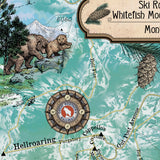whitefish, whitefish montana, big mountain, montana map, montana ski map, skier gift, skier wall art, skier art, winter artwork, cabin decor
