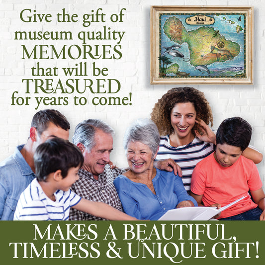 Maui Hawaii Historic Map Art Print Poster Artwork Vintage Style Abstract Wall-Unframed Great Home Decor & Gift