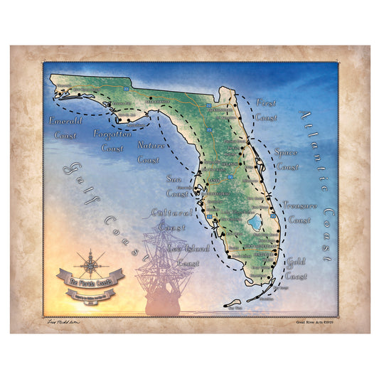 265-The coasts of Florida Vintage map,Vintage map art,Florida vintage map,old map,antique maps,map antique,flordia map,coastal art,map vinta