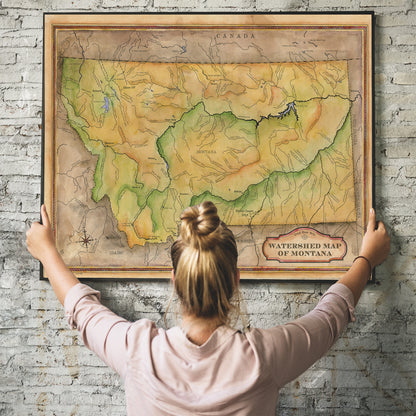 278-Custom map of Montana waterways, Wyoming,miles city,lake flathead,Kalispell,bozeman,vintage map by Lisa Mid