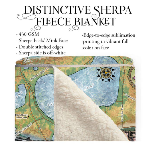 Lower Cullen Lake Minnesota Map Sherpa Fleece Blanket Double Stitched Edges Cozy Luxury Fluffy Super Soft 430 GSM Polyester Throw Blanket