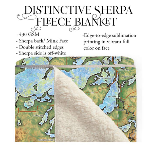 Whitefish Chain of Lakes Minnesota Map Blanket Double Stitched Edges Cozy Luxury Fluffy Super Soft 430 GSM Polyester Throw Blanket