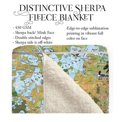 Lake Minnetonka Minnesota Map Sherpa Fleece Blanket Double Stitched Edges Cozy Luxury Fluffy Super Soft 430 GSM Polyester Throw Blanket