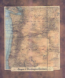 Great River Arts Colton Washington Oregon Sepia W. Mat Historic Map Reproduction Artwork Wall Art Print Vintage