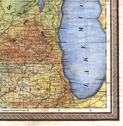138 reproduction of Wisconsin 1880 lake michigan Hand Painted Maps,historical maps,antique map,Great River Arts,Map Art,old maps by Lisa Mid