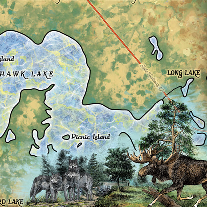Minocqua Chain of Lakes Wisconsin Historic Map Art Print Poster Artwork Vintage Style Abstract Wall-Unframed Great Home Decor & Gift