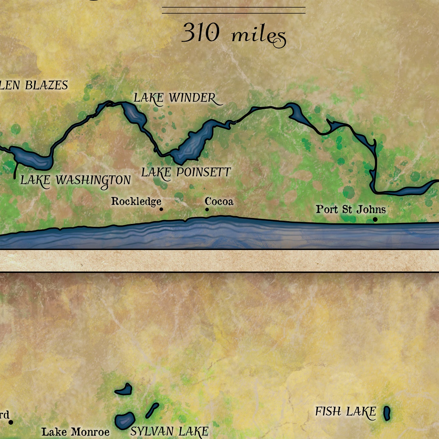 Great River Arts St. Johns River 8X120 Historic Map Reproduction Artwork Wall Art Print Vintage