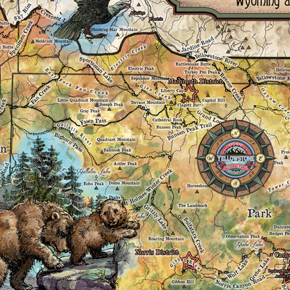 Hiking Yellowstone Wyoming and Montana Antique Map Art Blanket Throw Sherpa Fleece Blanket - Bed Sofa Couch Gift & Travel