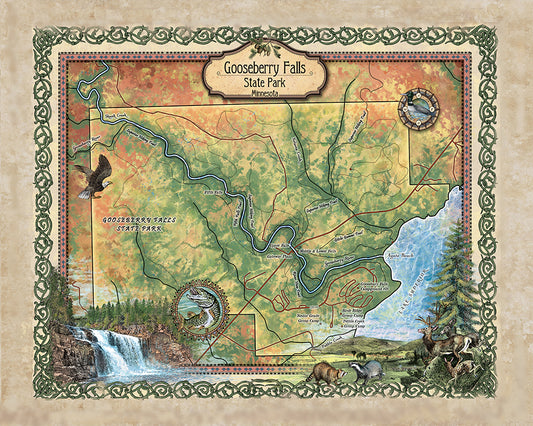 Gooseberry Falls State Park Minnesota Antique Map Art Blanket Throw Sherpa Fleece Vintage Blanket For Bed Sofa Travel Gift