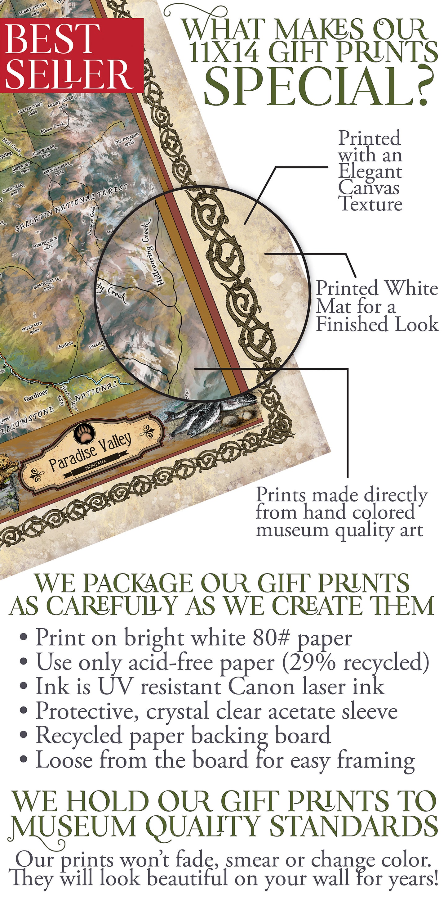 Montana map, paradise valley, bozeman, chico, livingston, yellowstone national park map, montana art, horse art, bear art map hand painted