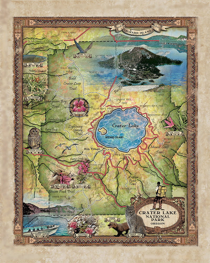 Crater Lake National Park Oregon Map Art Blanket Throw Soft Sherpa Fleece Vintage Blanket For Bed Sofa Couch Gift & Travel