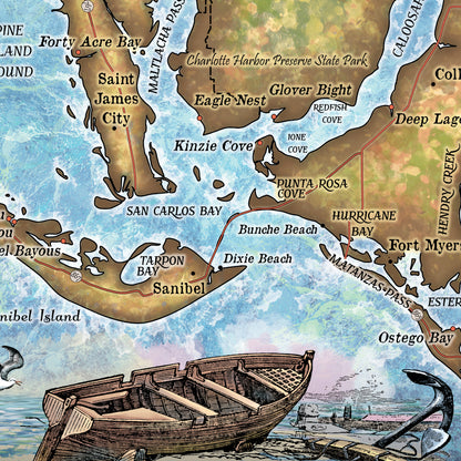 Charlotte Harbor Florida Historic Map Art Print Poster Artwork Vintage Style Abstract Wall-Unframed Home Decor & Best Gift