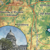 Great River Arts The Lakes of Madison Wi Historic Map Reproduction Artwork Wall Art Print Vintage