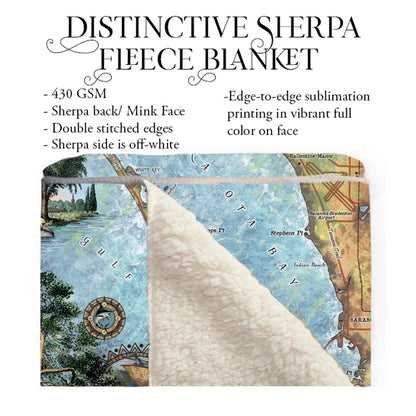 Sarasota Longboat Key Florida Map Blanket Double Stitched Edges Cozy Luxury Fluffy Super Soft 430 GSM Polyester Throw Blanket