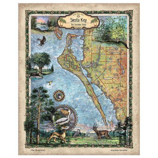 Florida Map, Florida Art, Florida Vintage, Custom Map Gift, Vintage Map, Siesta Key, Florida Gift, Beach House Wall Decor, Beach House Gift