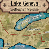 Lake Geneva Southeastern Wisconsin Historic Map Art Print Poster Artwork Vintage Style Abstract Wall-Unframed Great Home Decor & Gift