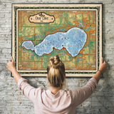Clear Lake Iowa, lake art, lake map, Iowa gift, clear lake map, poster, print, vintage style wall art, map gift, travel gift, rustic decor