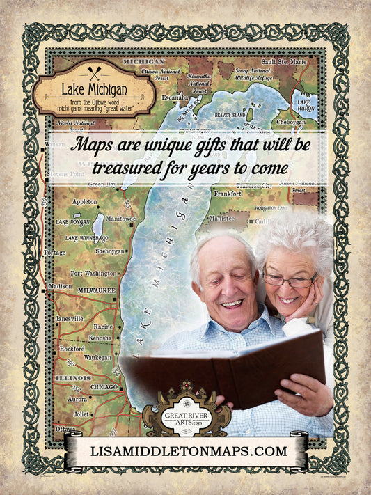 Lake Michigan, lake Michigan map, lake art, lake house, lake Michigan art, great lakes gift , great lakes map, Great Lakes decor, michigan