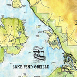 68 Lake Pend Oreille Idaho 11x14" Vintage Map Prints,Vintage Map Poster,Hand Painted Map,Historic Map,Antique Map,Great River Arts By Lisa M