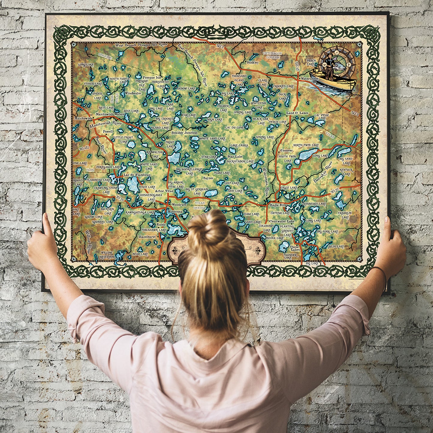 Lakes of Vilas County Wisconsin Historic Map Art Print Poster Artwork Vintage Style Abstract Wall-Unframed Great Home Decor & Gift