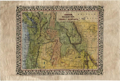 102 Oregon,Washington,northwest,old northwest,Idaho and Part of Montana Historical Maps,hand Painted map,Great River Arts by Lisa Middleton
