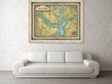 Lake hartwell, Georgia lakes, lake life, lake house, lake art, lake gifts, hartwell lake SC, SC lake map, vintage map, map gifts, lake gifts