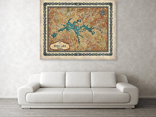Lake Weiss, Alabama, lake house, Alabama gifts, custom map art, lake life, lake house, lake decor, lake house gift, custom art, lake gifts