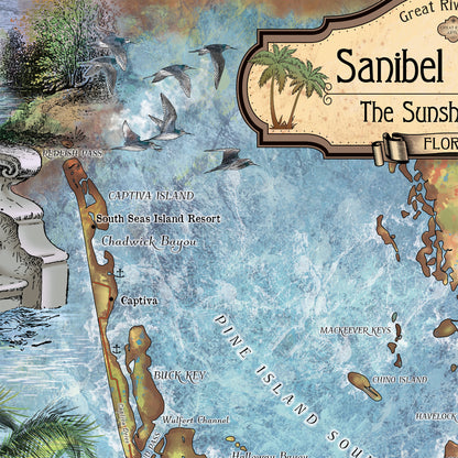 Sanibel Captiva Florida Map Blanket Double Stitched Edges Cozy Luxury Fluffy Super Soft 430 GSM Polyester Throw Blanket