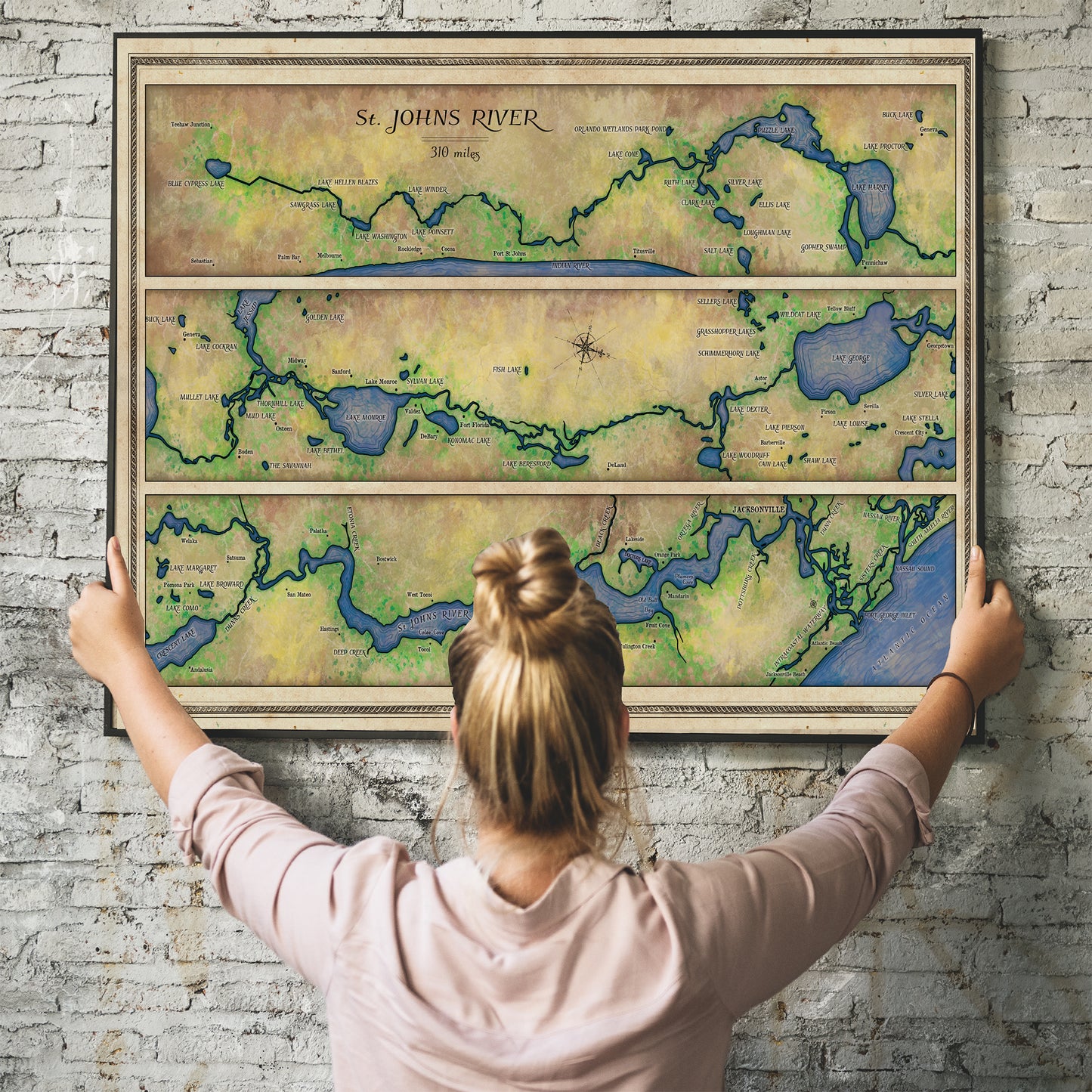 Great River Arts St. Johns River 8X120 Historic Map Reproduction Artwork Wall Art Print Vintage