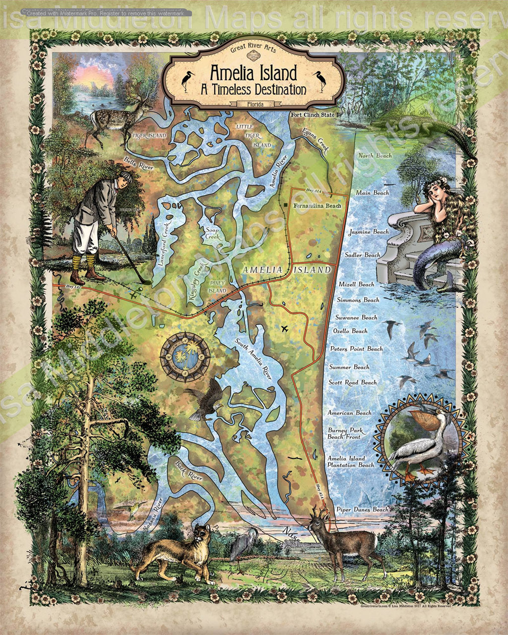 Amelia Island Florida , amelia island, amelia island map, Florida Art, florida decor, tropical decor, st augustine, florida gifts