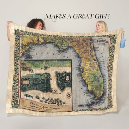 St. Augustine boazio Florida Map Blanket Double Stitched Edges Cozy Luxury Fluffy Super Soft 430 GSM Polyester Throw Blanket