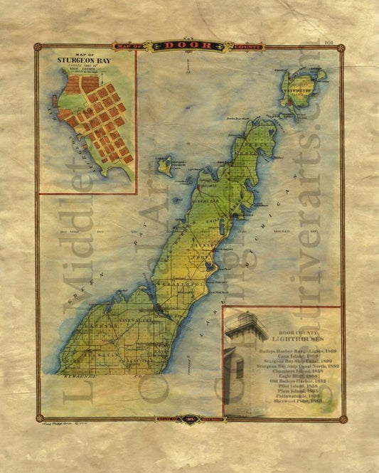 door county, Door County Map, door county art, lighthouse art, great lakes decor, wisconsin gifts, wisconsin art, lake art, lake house