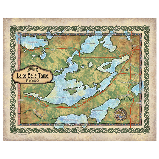Great River Arts Lake Belle Taine Minnesota Lake Art Historic Map Reproduction Artwork Wall Art Print Vintage