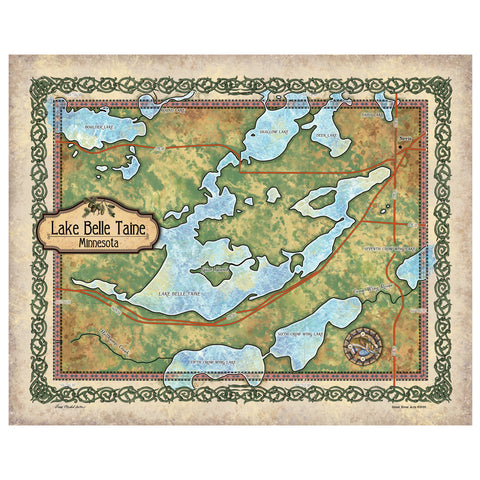 Great River Arts Lake Belle Taine Minnesota Lake Art Historic Map Reproduction Artwork Wall Art Print Vintage