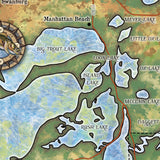 Great River Arts Whitefish Chain of Lakes with Illustrations Historic Map Reproduction Artwork Wall Art Print Vintage