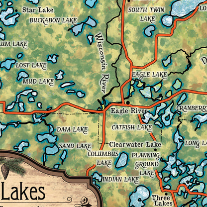 Lakes of Vilas County Wisconsin Map Blanket Double Stitched Edges Cozy Luxury Fluffy Super Soft 430 GSM Polyester Throw Blanket