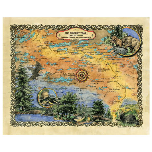 The Gunflint Hiking Trail Minnesota Historic Map Art Print Poster Artwork Vintage Style Abstract Wall-Unframed Great Home Decor & Gift