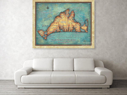 Martha’s Vineyard Massachusetts Vintage Map Art Poster Print Vintage Style Inspirational Wall Art Poster For Home Decor Office Bedroom Canvas Classroom Decor & Great Travel Gift