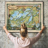 Great River Arts Whitefish Chain of Lakes with Illustrations Historic Map Reproduction Artwork Wall Art Print Vintage