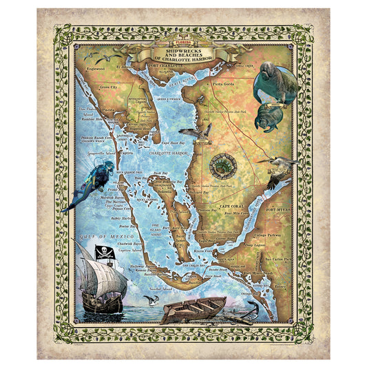 Charlotte Harbor Florida Historic Map Art Print Poster Artwork Vintage Style Abstract Wall-Unframed Home Decor & Best Gift