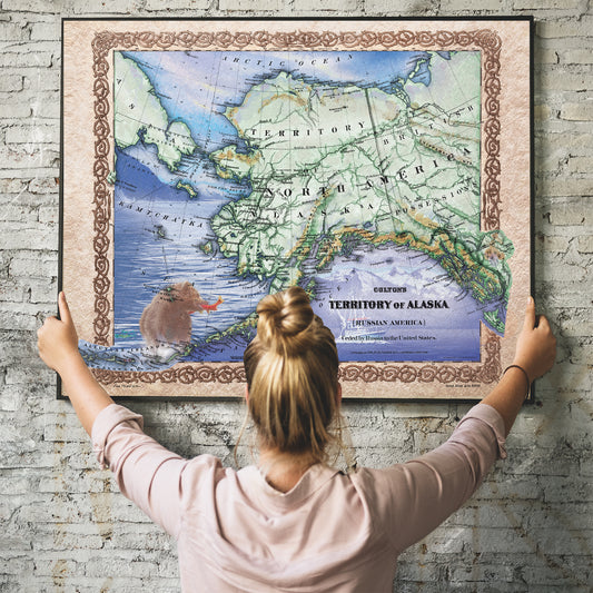Alaska map, alaska art, alaska wall art, old world decor, map art, alaska gifts, alaska poster, alaska map print, vintage map, adventure art