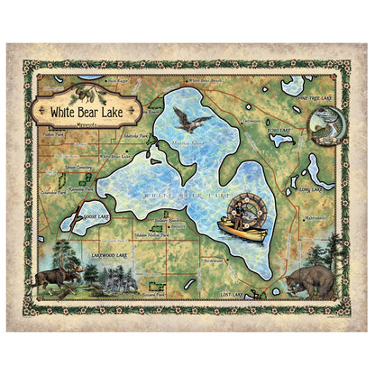 White Bear Lake Minnesota Historic Map Art Print Poster Artwork Vintage Style Abstract Wall-Unframed Great Home Decor & Gift