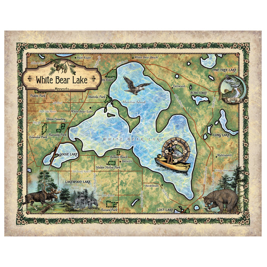 White Bear Lake Minnesota Historic Map Art Print Poster Artwork Vintage Style Abstract Wall-Unframed Great Home Decor & Gift
