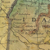 53 Idaho,Panhandle,Boise,Rocky Mountains,Country Western 1906 Historical Hand Painted Map,Ledger Art,Map Art,Great River Artby Lisa Middleto